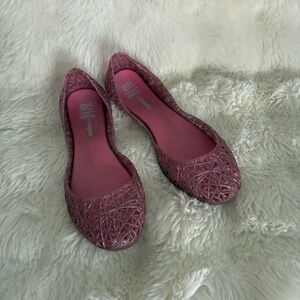 Mel by Melissa Campana Jelly Flats Ballet Shoes Zig Zag Pink Glitter Size 2